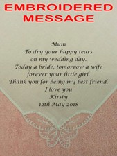 Mother of the Bride Personalised Wedding Handkerchief gift embroidered ladies
