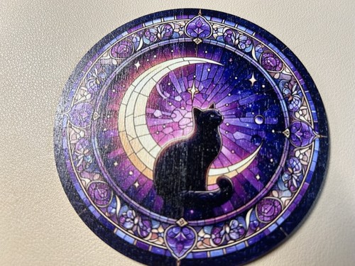 6 beautiful Cat coaster set. Ideal gift! Black cat wooden coaster - Picture 3 of 7
