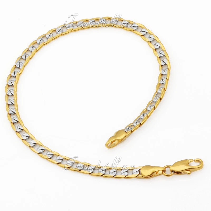 Pulsera de 4 mm para hombre y mujer con cadena llena de oro amarillo/blanco cadena cubana 7-11 pulgadas Foto 3 de 3