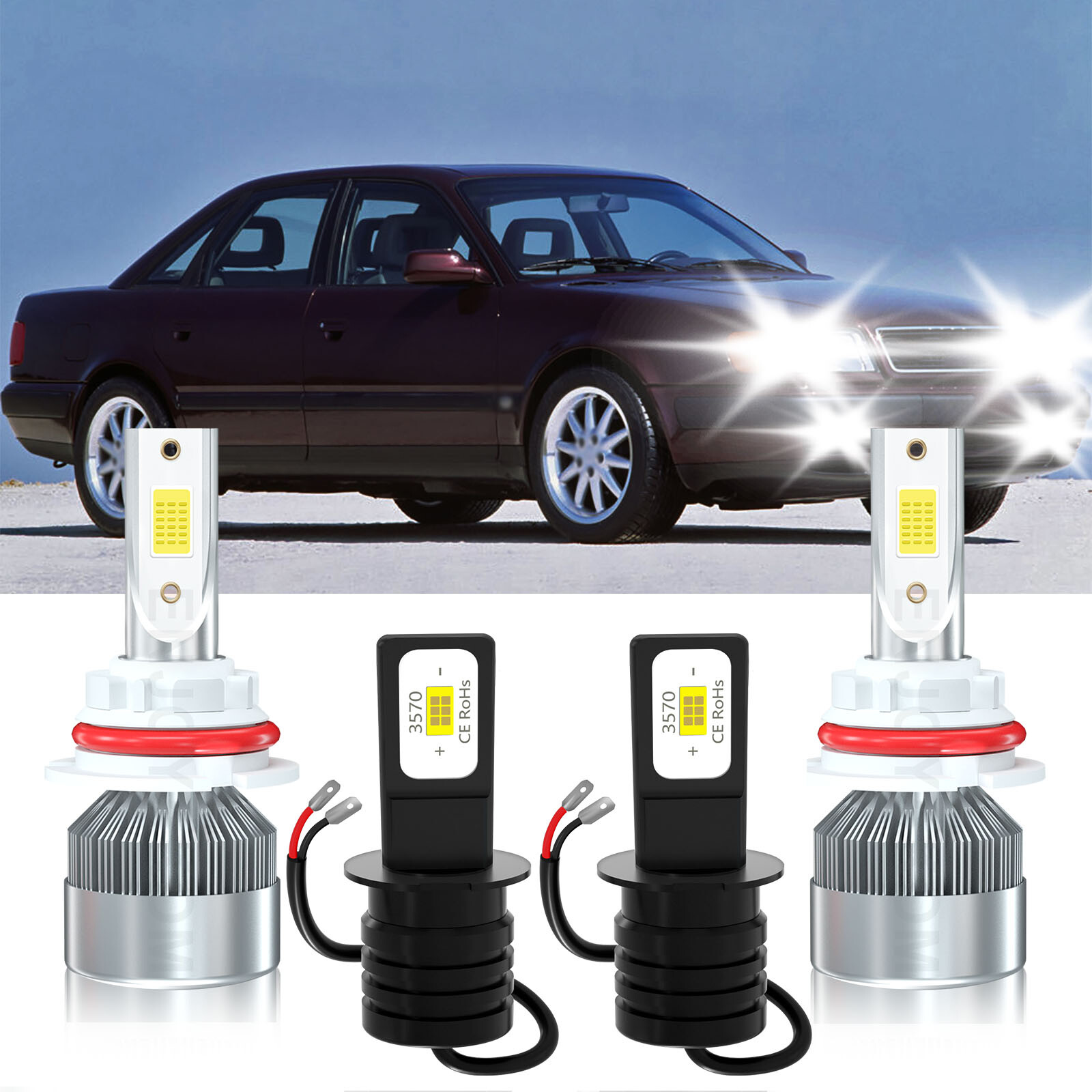 For Audi 100 Quattro 1989-1994 LED Headlight High Low Beam Fog Light Bulbs 6000K