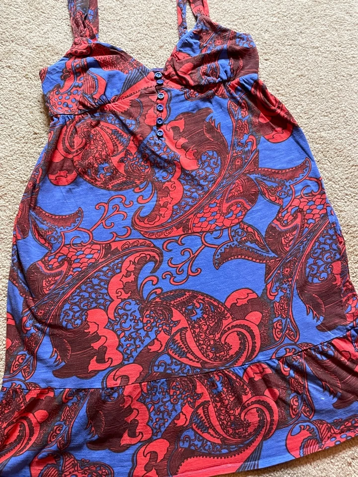 Vestido Camiseta sin mangas vintage Y2K Mossimo rojo azul cachemira Babydoll Fairycore M Foto 2 de 4