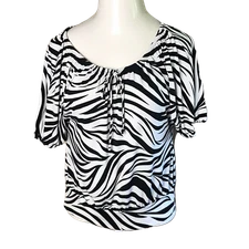 Bay Studio Classy Blouse  ~ Sz S ~ Black &White ~ Stretchy ~ Short Sleeve 