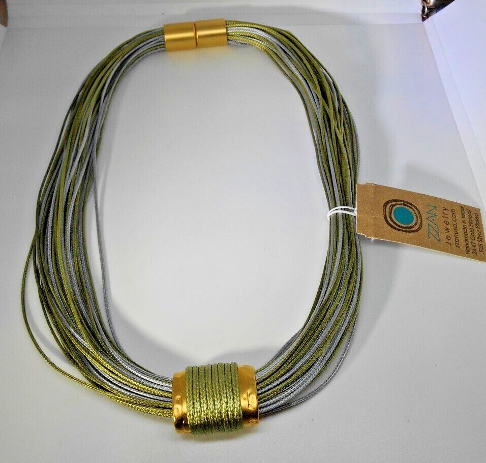 ZZAN Jewelry Israel 24k Gold Plated Slide & Cord Necklace 18" NWT 1990