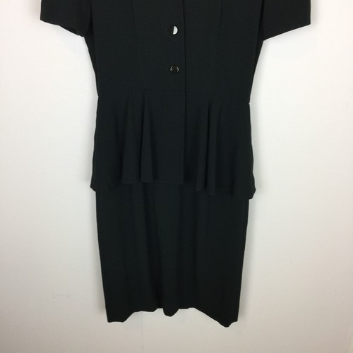 Vintage 80's Liz Claiborne Peplum Dress Size 6 Womans Petite Black Short Sleeve - Picture 5 of 12