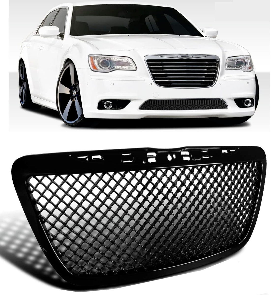 For Chrysler 300 300C 2011-2014 Front Grille Gloss Black Mesh