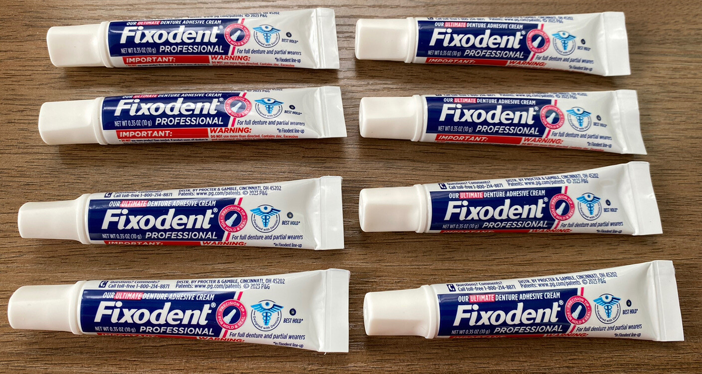 8 Tubes Fixodent Professional Hold & Seal Denture Adhesive Bulk Travel