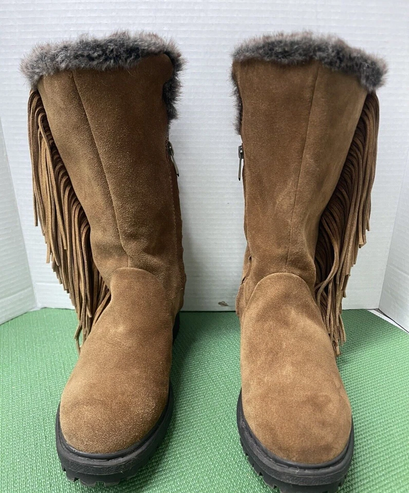 Bota SAM EDELMAN Sale Tilden Franja Couro Marrom Camurça Pele de Cobra Tamanho. 11 - Imagem 2 de 4