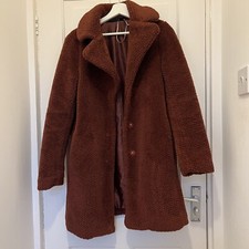 Esmara Heidi Klum Teddy Fleece Oversized Coat In Rust / Maroon Thick Warm