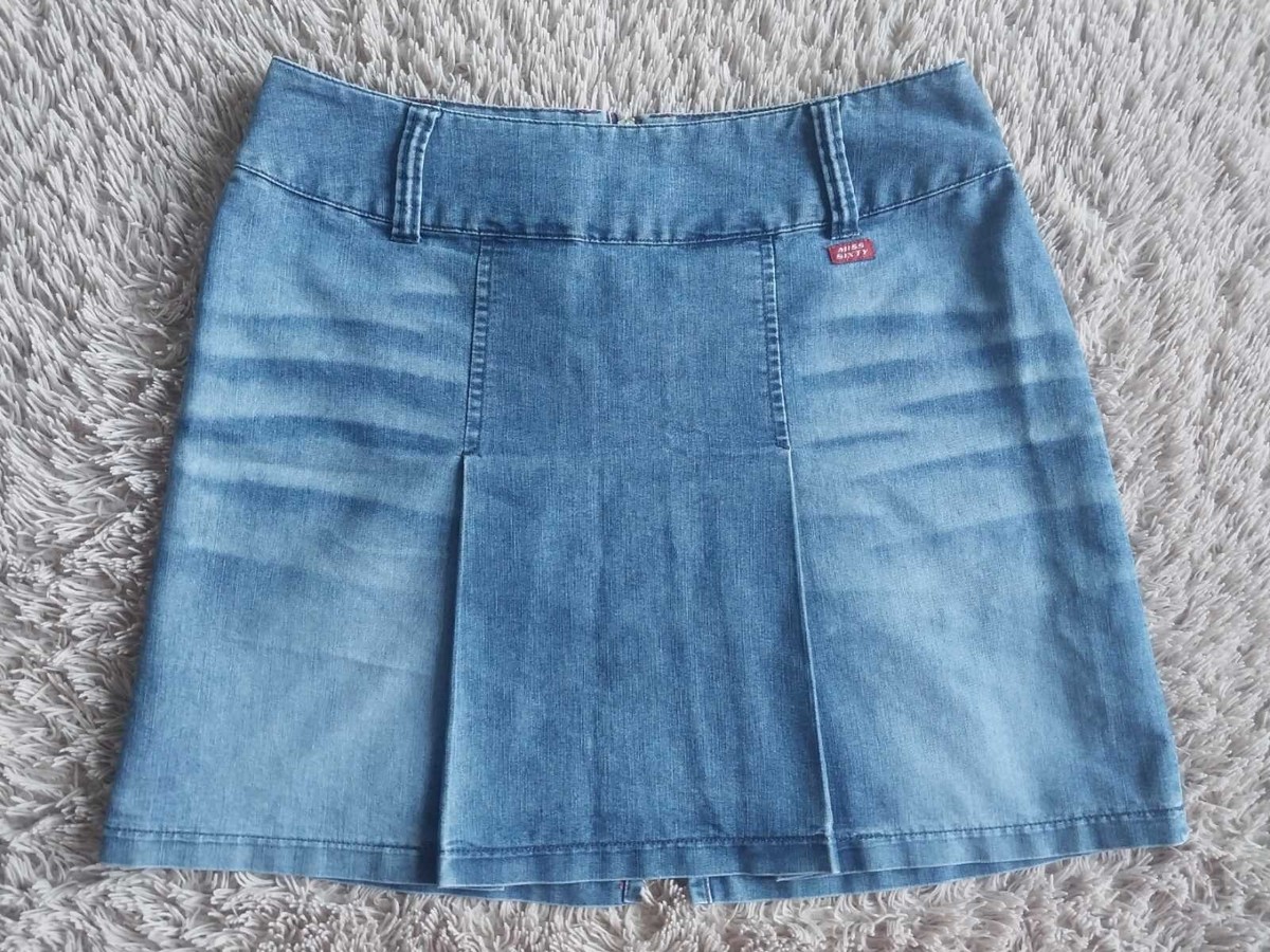 Vintage Miss Sixty Pleat Mini Skirt Denim Short Size XL