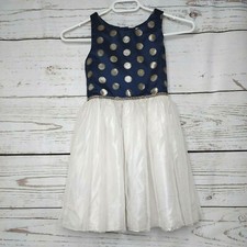 Sweet Heart Puffy/Tool Girls Flower Girl Dress Blue/White Polka Dot Size 7 Used