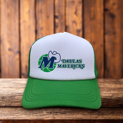 Dallas Mavericks Mens Trucker Hat Green Snapback 1980 Vintage Logo  Basketball
