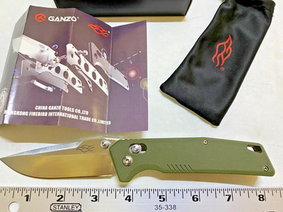 Ganzo Firebird FB760 Green Handle Liner Lock Folding Knife 440C Stainless
