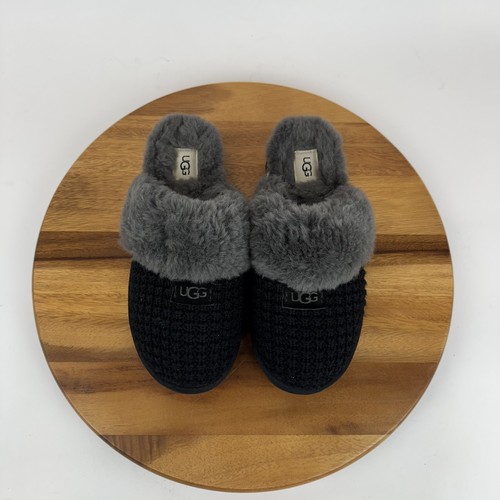 Womens Ugg Cozy Black Gray Shearling Lined Comfort Casual Slippers Size 9 M VGUC - Picture 4 of 8