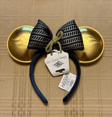 Brand New With Tags Disney Cruise Line DCL Gold Ears With Navy Nautical Bow Tie