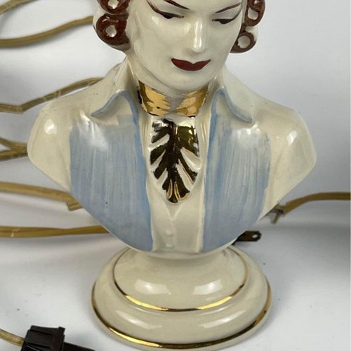 Vintage / Antique Porcelain Bust Man Lady Dresser Lamps 8” - Picture 2 of 6