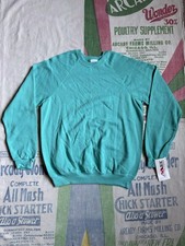 Vintage 80  s Bassett Walker Blank Seafoam Green Sweatshirt Large NWT Dead Stock