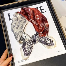 100 Silk Small Scarf Women Neckerchief Bandana Wrap White Red Paisley 53 53cm