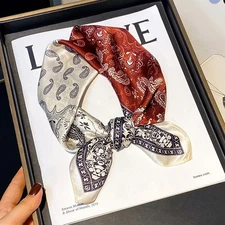 100% Silk Small Scarf Women Neckerchief Bandana Wrap White Red Paisley 53*53cm