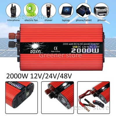Reine Sinuswelle Wechselrichter 2000W 12V/24V/48 DC to 220-240V AC Konverter DE