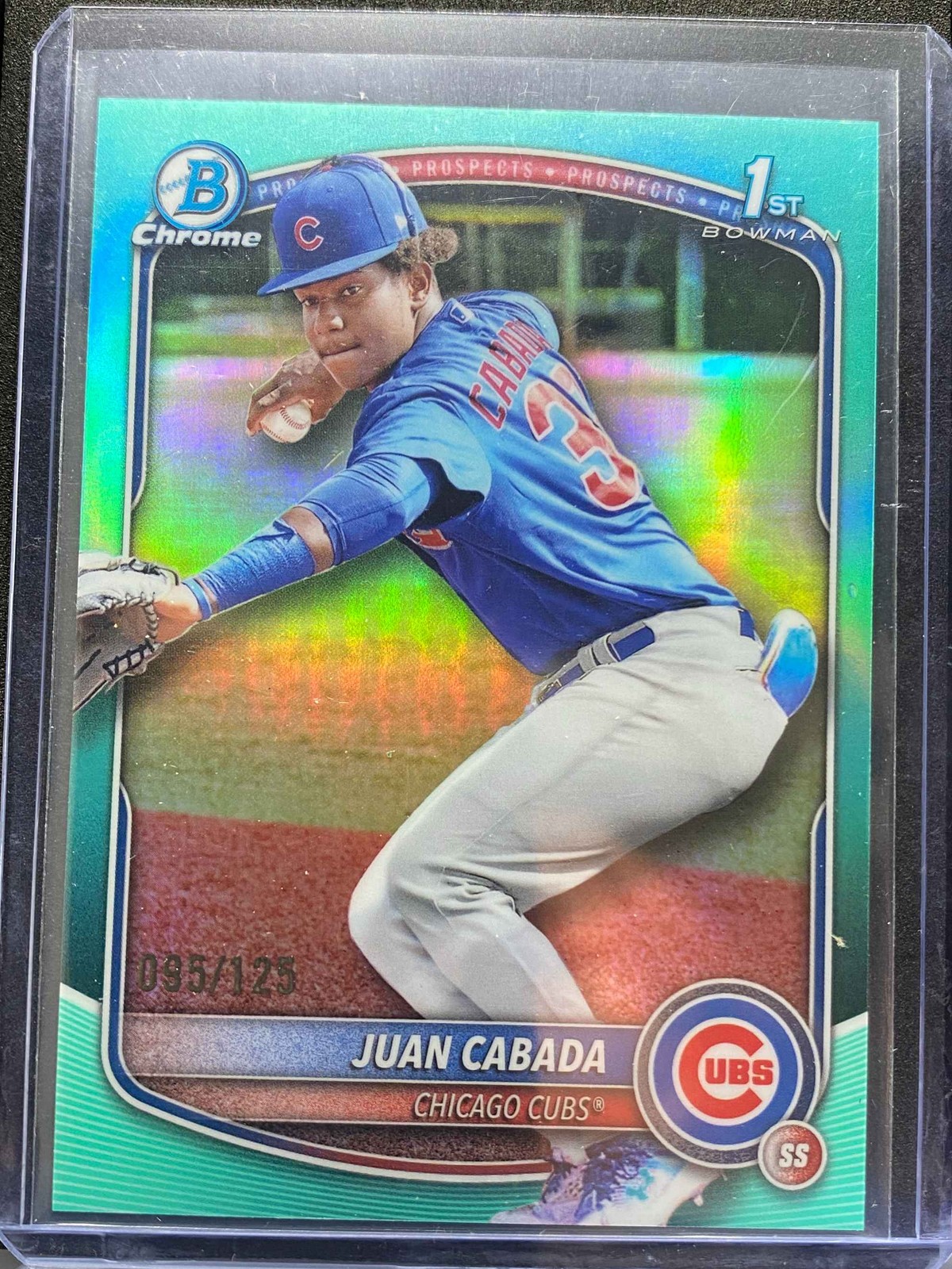 2025 Bowman Chrome Aqua Refractor #BCP-207 Juan Cabada 1st /125 Chicago Cubs