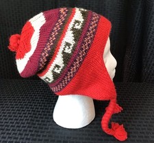 NWOT Alpaca Knit Chullo. Red, Brown, Ivory And Other With Tassel
