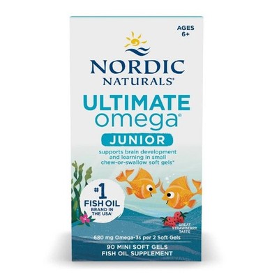 Ultimate Omega Junior 90 Mini-Softgels Erdbeergeschmack Herz und Gehirn Nordic