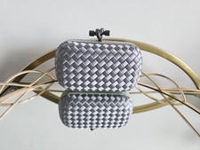 Exquisite Grey Woven Silk Evening Clutch with Genuine Python Trim