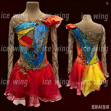 Ice Figure Skating Dress Elasticity Competition Skating Jeweled red blue yellow