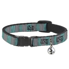 Cat Collar Breakaway with Bell Cheshire Cat Stripes Gray/Teal/Black NARROW Fits
