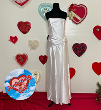 NWT JESSICA MCCLINTOCK WHITE SATIN STRAPLESS DRAPED KNOTTED WEDDING DRESS SZ 10