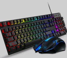 Computer Desktop Gaming Keyboard and Mouse Mechanical Feel LED Light Backlit RGB