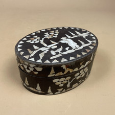 Antique Japanese Oriental Wooden Jewellery Box Vintage Trinket Wood Pearl Inlay