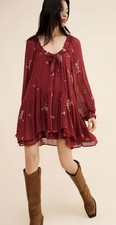 Free People Dainty Ethereal Billowy Garden Glory Mini Dress in Cabernet Medium