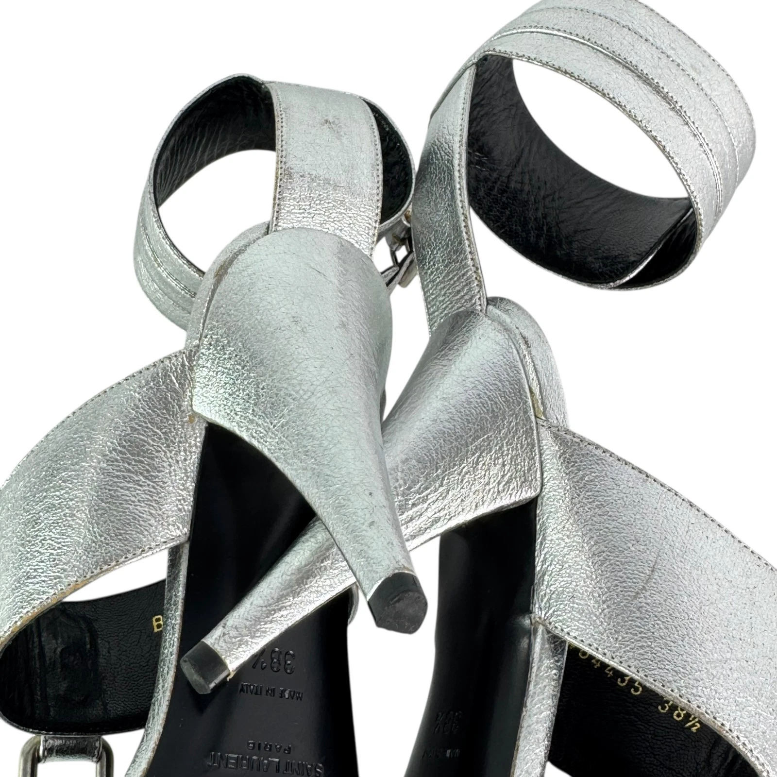 SAINT LAURENT (YSL) Sandali SAINT LAURENT Paris Fetish con polsino argento metallizzato in pelle 38 5 8 5 US