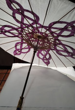Japanese Styled Wooden Paper Umbrella Lightweight Decorative Purple White
