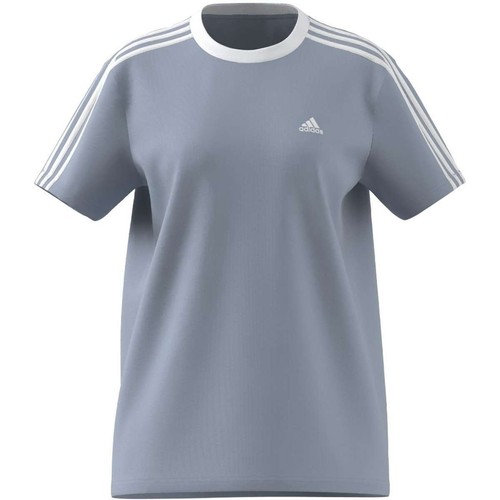 adidas Damen Essentials 3-Stripes T-Shirt hellblau mit weißen Logo - Bild 1 von 1
