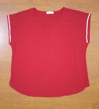 89th & Madison Womens Size 1X Red Rhinestone Cap Sleeve Top with Chest Cutout 
