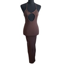 Womens Brown Ribbed Cutout Maxi Dress Open Back Bodycon Size M Resort Vacation