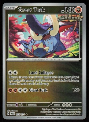 Great Tusk 055/131 Uncommon Prismatic Evolutions Pokemon Reverse Holo Near Mint