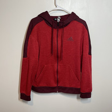 adidas Climawarm Mens Full Zip Hooded Hoodie Pockets Solid Red Burgundy M