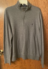 Polo Ralph Lauren Men's Gray Preppy Quarter Zip Estate Rib Pullover Size Large