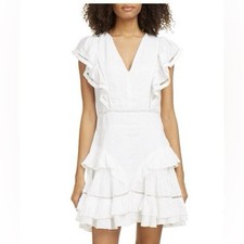 Etoile Isabel Marant Audrey Ruffle Linen Layered Mini Dress White Size 38