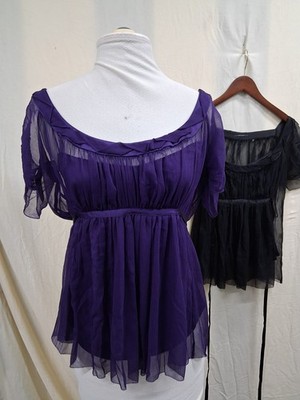 Elie Tahari 2000s Set Of 2 Gypsy Style Lori Blouses With Tanks Purple And Black