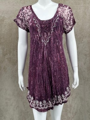 Dress Womens Free Size Purple Sheer Embroidered Boho Festival Gypsy Fairy Hippie