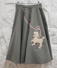 VINTAGE 1950  S Gray Wool Felt Pink POODLE Dog Circle SKIRT Handmade