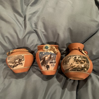 Pottery Loyal Companions Vintage Wolf Vases.