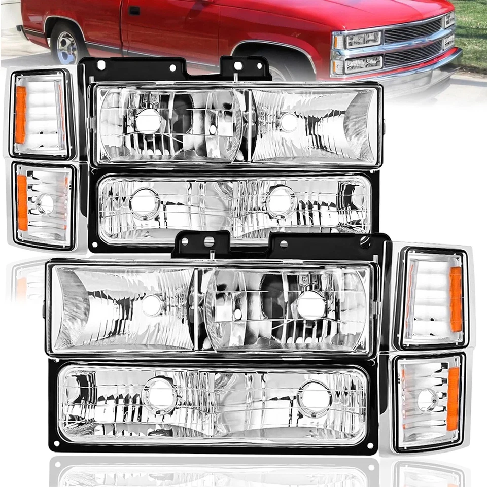 Se adapta a Chevy C10 C/K Tahoe 1994-1998 faros parachoques luces de esquina 8 piezas 94-98 Foto 3 de 4
