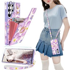 for Galaxy S24 Ultra Case Wallet with Card Holder&Lanyard,Cute 3D Oil Paintin...