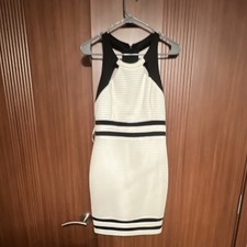 GUESS 4 White Black Colorblock Sheath Dress Halter Striped Sleeveless Short