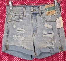 NWT Womens Aeropostale High Rise Denim Shorts Cuffed Sz 4 W26" L3"